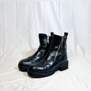 Vintage Y2K Harley Davidson Womens Black Leather Chunky Zip Ankle Boots~8~